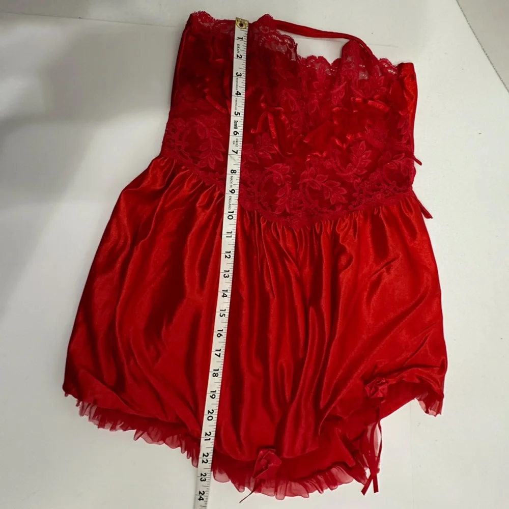Vintage Red Lace & Satin Babydoll Slip Dress Lingerie Vamp Glamour Valentines - Picture 13 of 15
